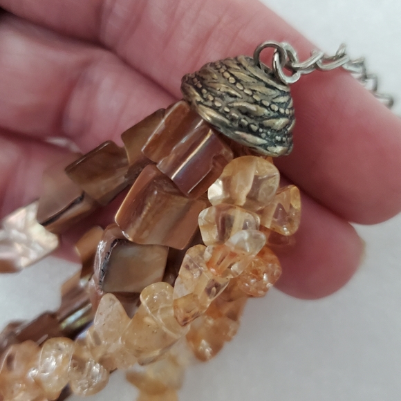Vintage necklace natural citrine imperial topaz MOP Exquisite 5 strands Artisan - Picture 7 of 9